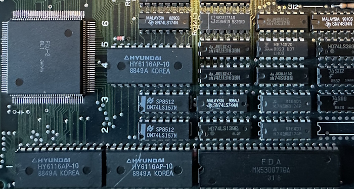 Truxton circuitboard, showing three 6116 RAM chips