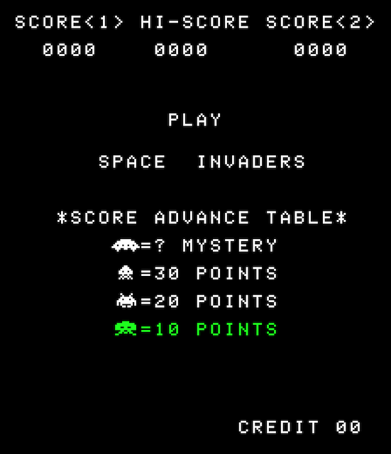 Space Invaders title screen showing score