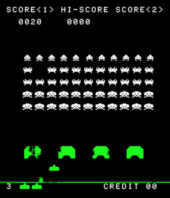 Space Invaders gameplay. There's a hole in the grid