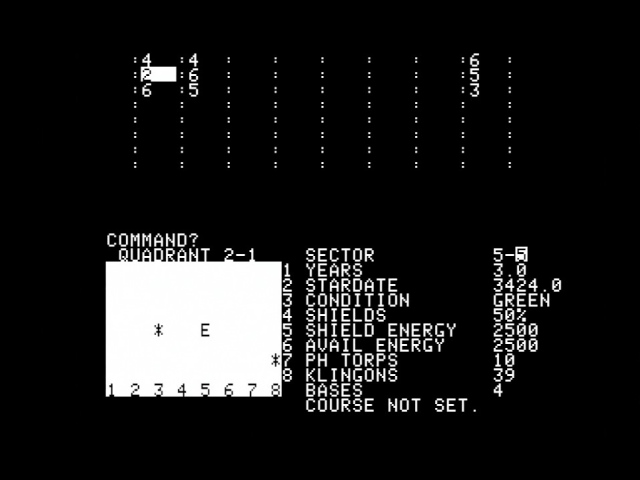 Star Trek gameplay in BASIC on an Apple II