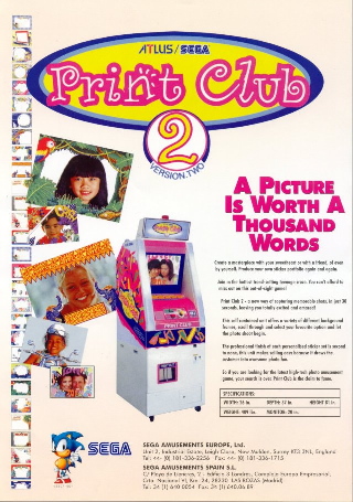 European arcade flyer of Print Club 2, showing the pink marketing