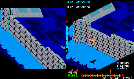 Zaxxon gameplay on the right. On the left, the same area stored in the tilemap