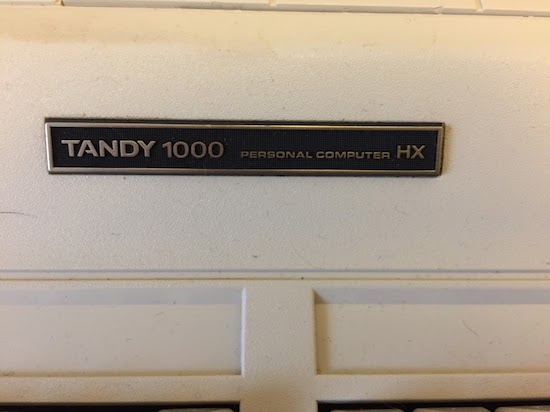 The nameplate of the Tandy 1000HX
